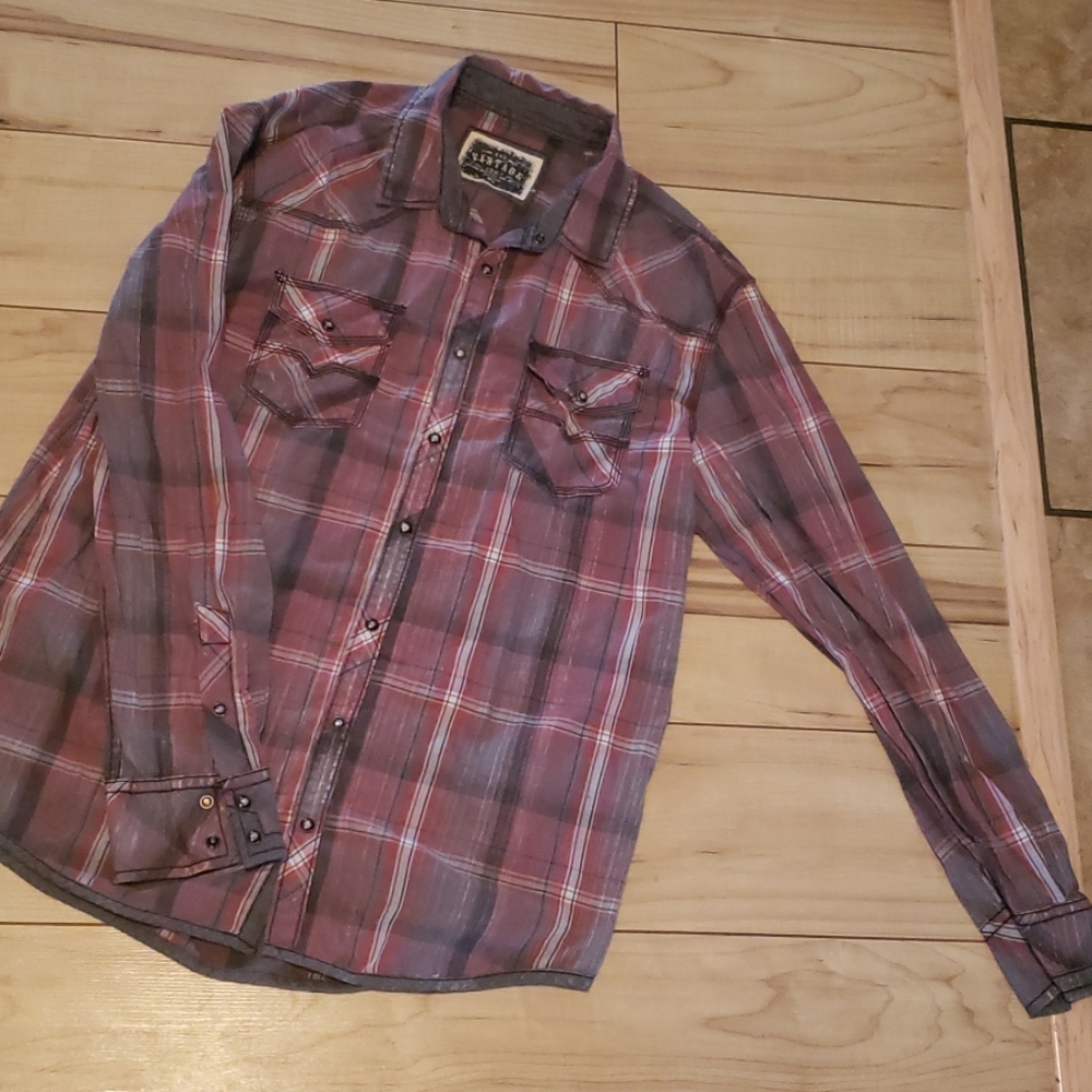 Plaid distressed long sleeve button up